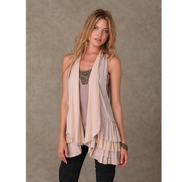 Free People Pink Ruffle Bottom Vest 